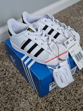 adidas Kids White Sneakers with Black Stripes- Tags Still